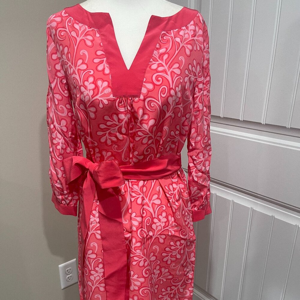 Lilly Pulitzer Anya Dress Border Pink Salmon Elite Status Silk Dress